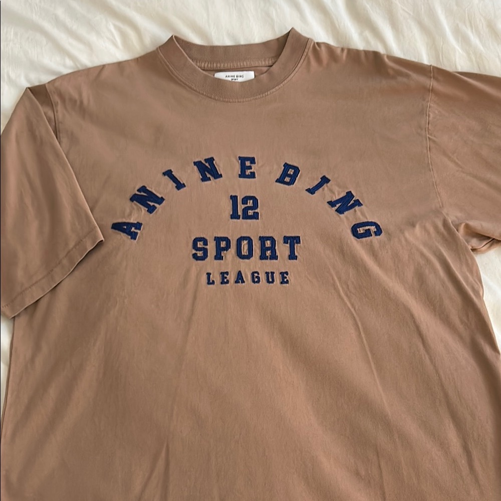 Anine Bing Brown Short Sleeve Tee with Sporty Print